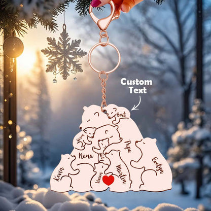Personalized Engraved Papa Mama Bear Keychain Family Keepsake Gift for Dad Mom