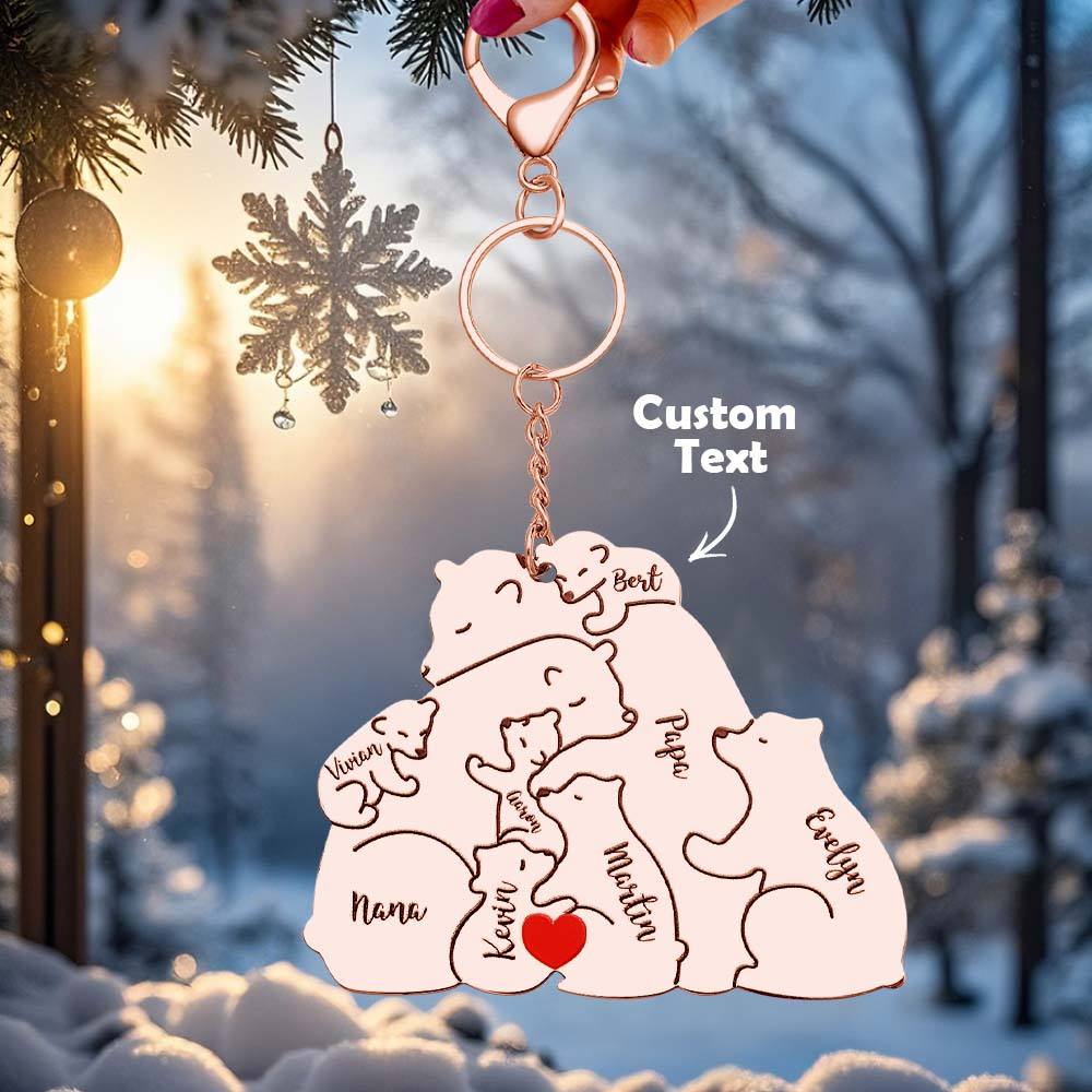 Personalized Engraved Papa Mama Bear Keychain Family Keepsake Gift for Dad Mom