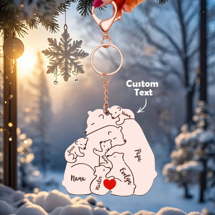 Personalized Engraved Papa Mama Bear Keychain Family Keepsake Gift for Dad Mom