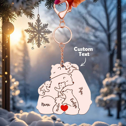 Personalized Engraved Papa Mama Bear Keychain Family Keepsake Gift for Dad Mom