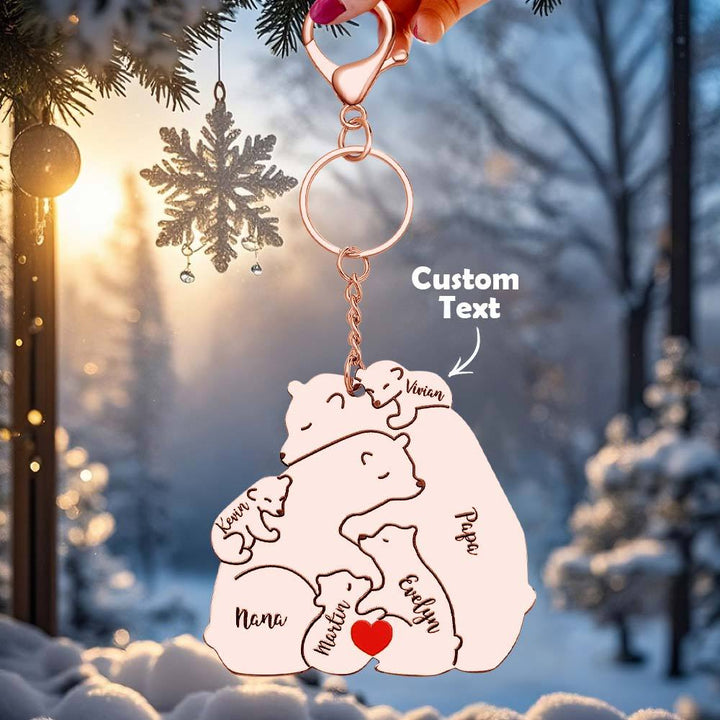Personalized Engraved Papa Mama Bear Keychain Family Keepsake Gift for Dad Mom
