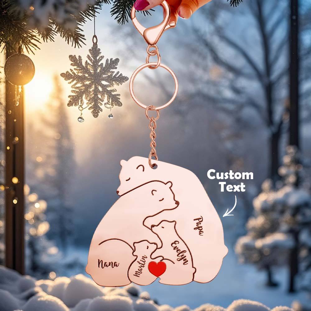 Personalized Engraved Papa Mama Bear Keychain Family Keepsake Gift for Dad Mom