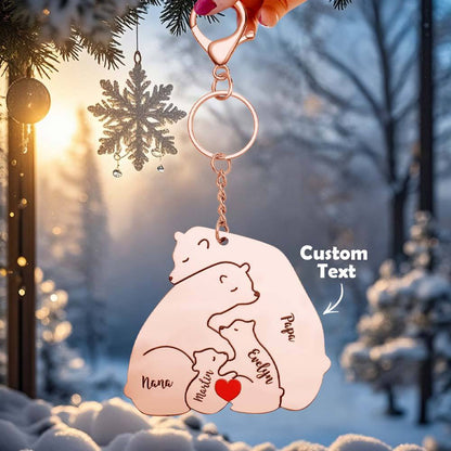 Personalized Engraved Papa Mama Bear Keychain Family Keepsake Gift for Dad Mom