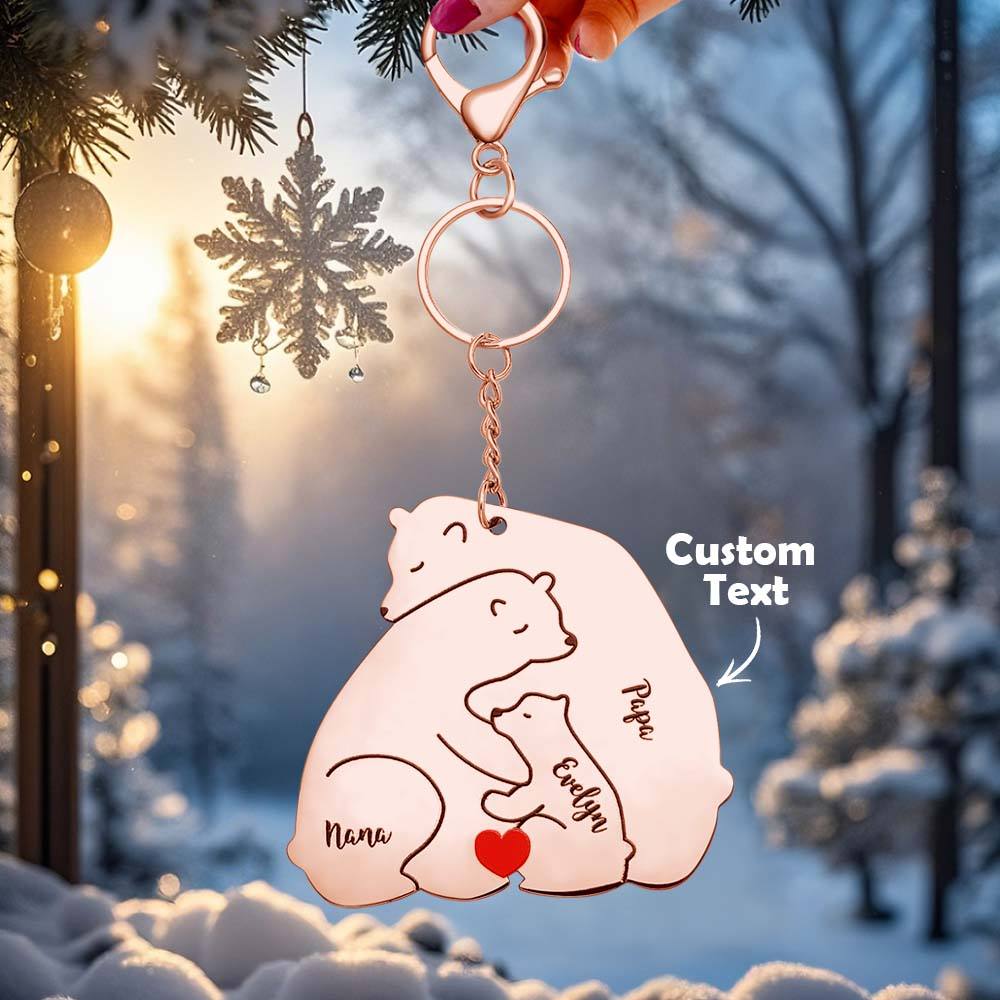 Personalized Engraved Papa Mama Bear Keychain Family Keepsake Gift for Dad Mom