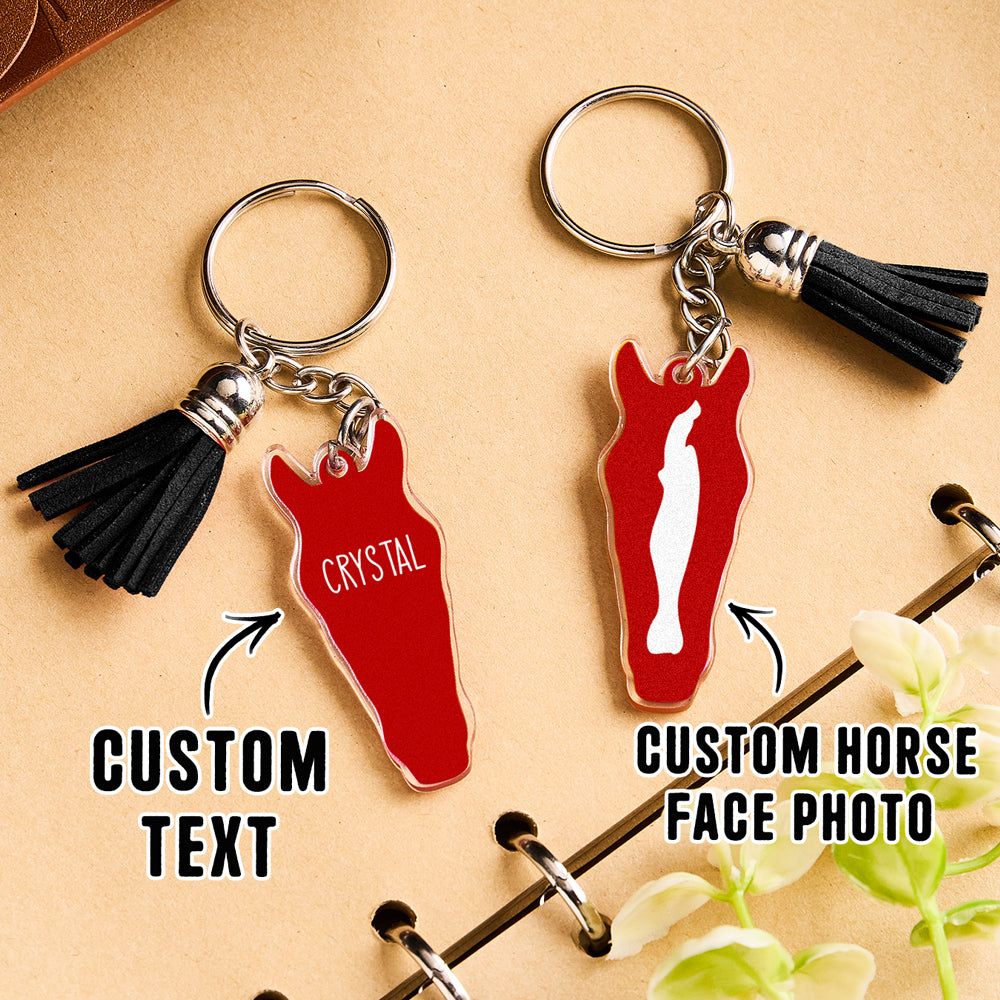 Personalized Horse Facial Acrylic Keychain with Text and Tassel Keychain Gift for Horse Lover