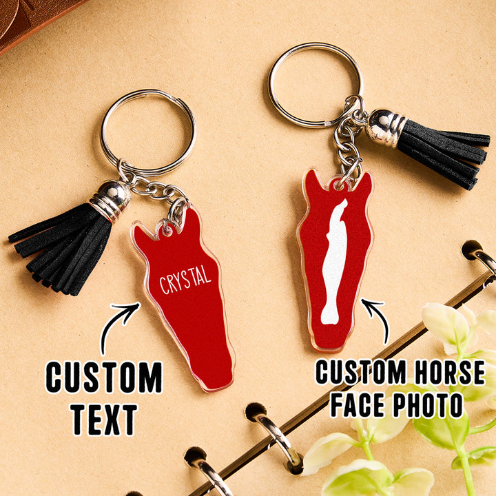 Personalized Horse Facial Acrylic Keychain with Text and Tassel Keychain Gift for Horse Lover