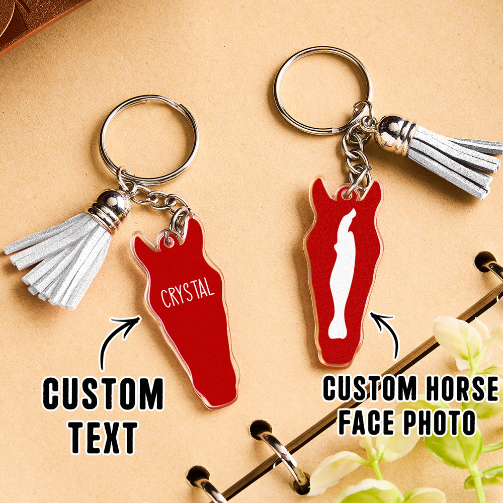 Personalized Horse Facial Acrylic Keychain with Text and Tassel Keychain Gift for Horse Lover