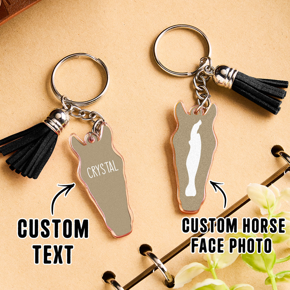 Personalized Horse Facial Acrylic Keychain with Text and Tassel Keychain Gift for Horse Lover
