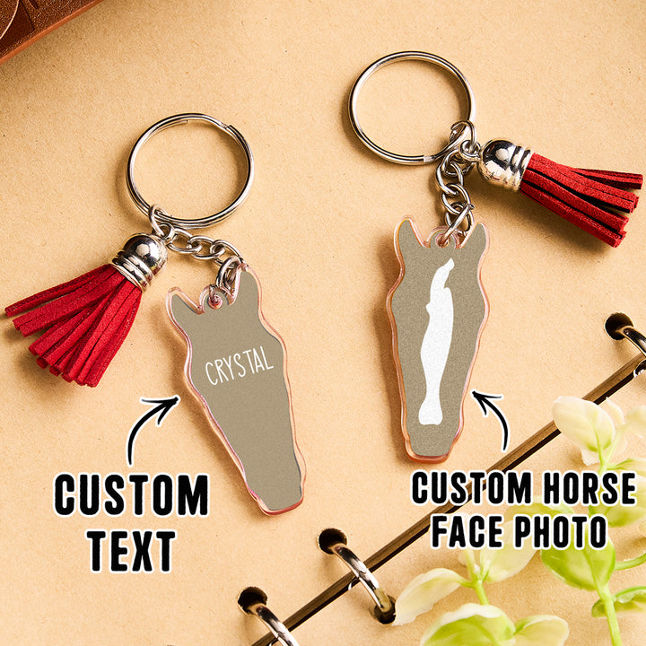Personalized Horse Facial Acrylic Keychain with Text and Tassel Keychain Gift for Horse Lover