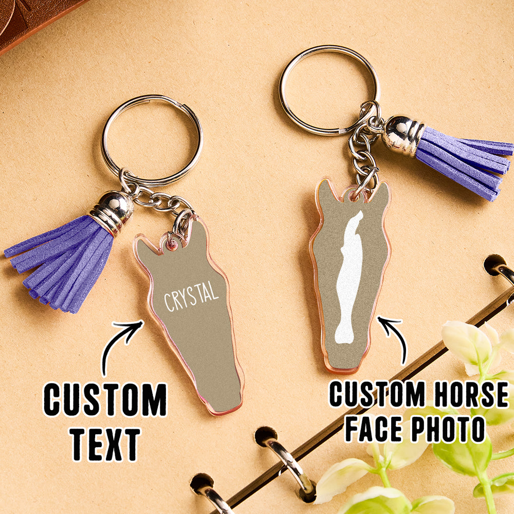 Personalized Horse Facial Acrylic Keychain with Text and Tassel Keychain Gift for Horse Lover