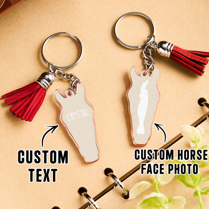 Personalized Horse Facial Acrylic Keychain with Text and Tassel Keychain Gift for Horse Lover