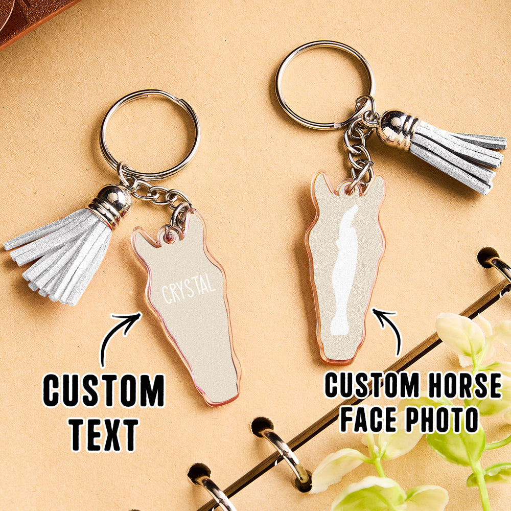 Personalized Horse Facial Acrylic Keychain with Text and Tassel Keychain Gift for Horse Lover