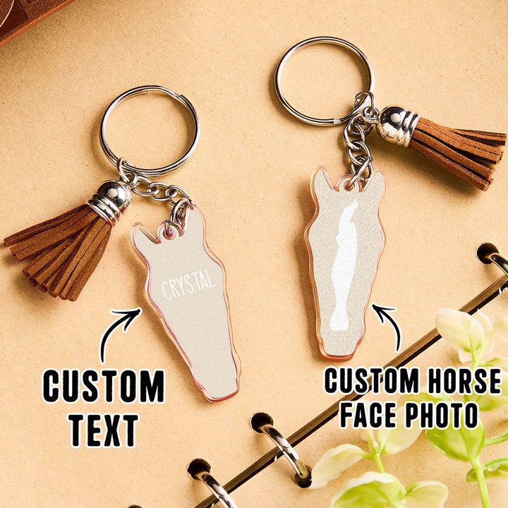 Personalized Horse Facial Acrylic Keychain with Text and Tassel Keychain Gift for Horse Lover