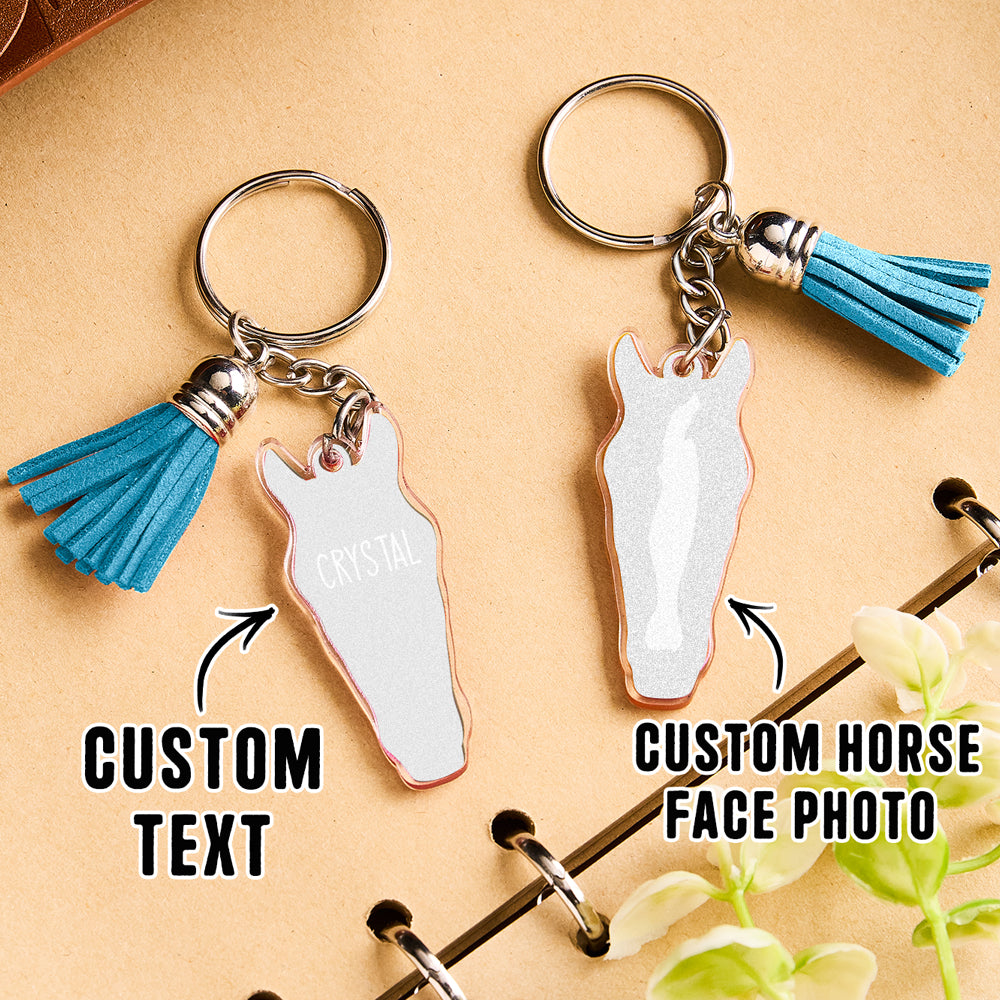 Personalized Horse Facial Acrylic Keychain with Text and Tassel Keychain Gift for Horse Lover