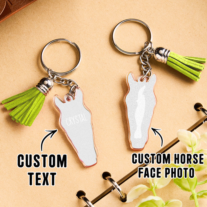 Personalized Horse Facial Acrylic Keychain with Text and Tassel Keychain Gift for Horse Lover