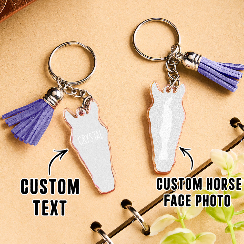 Personalized Horse Facial Acrylic Keychain with Text and Tassel Keychain Gift for Horse Lover