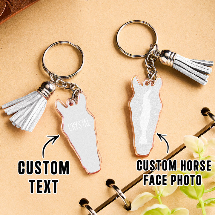 Personalized Horse Facial Acrylic Keychain with Text and Tassel Keychain Gift for Horse Lover