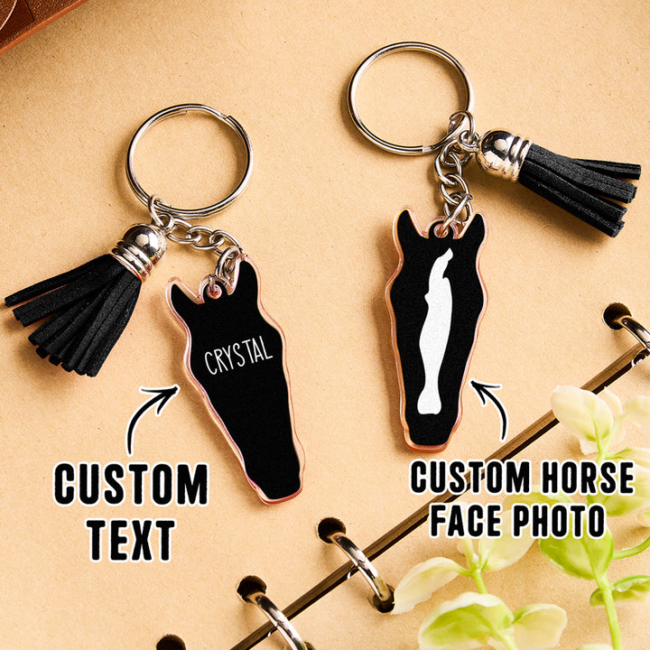 Personalized Horse Facial Acrylic Keychain with Text and Tassel Keychain Gift for Horse Lover