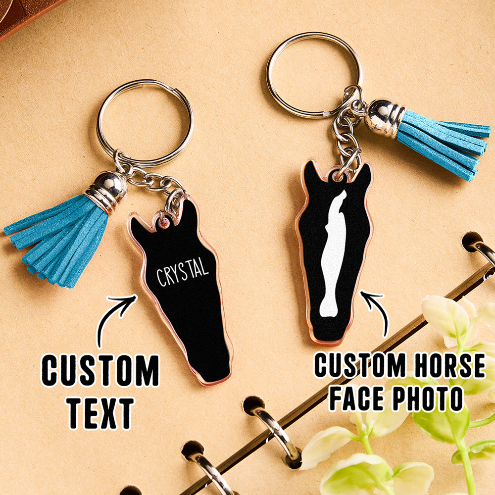 Personalized Horse Facial Acrylic Keychain with Text and Tassel Keychain Gift for Horse Lover