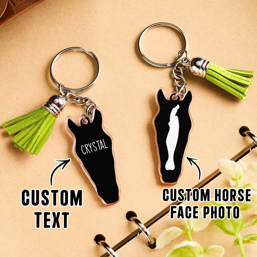 Personalized Horse Facial Acrylic Keychain with Text and Tassel Keychain Gift for Horse Lover