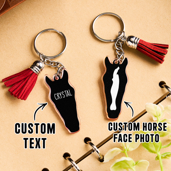 Personalized Horse Facial Acrylic Keychain with Text and Tassel Keychain Gift for Horse Lover