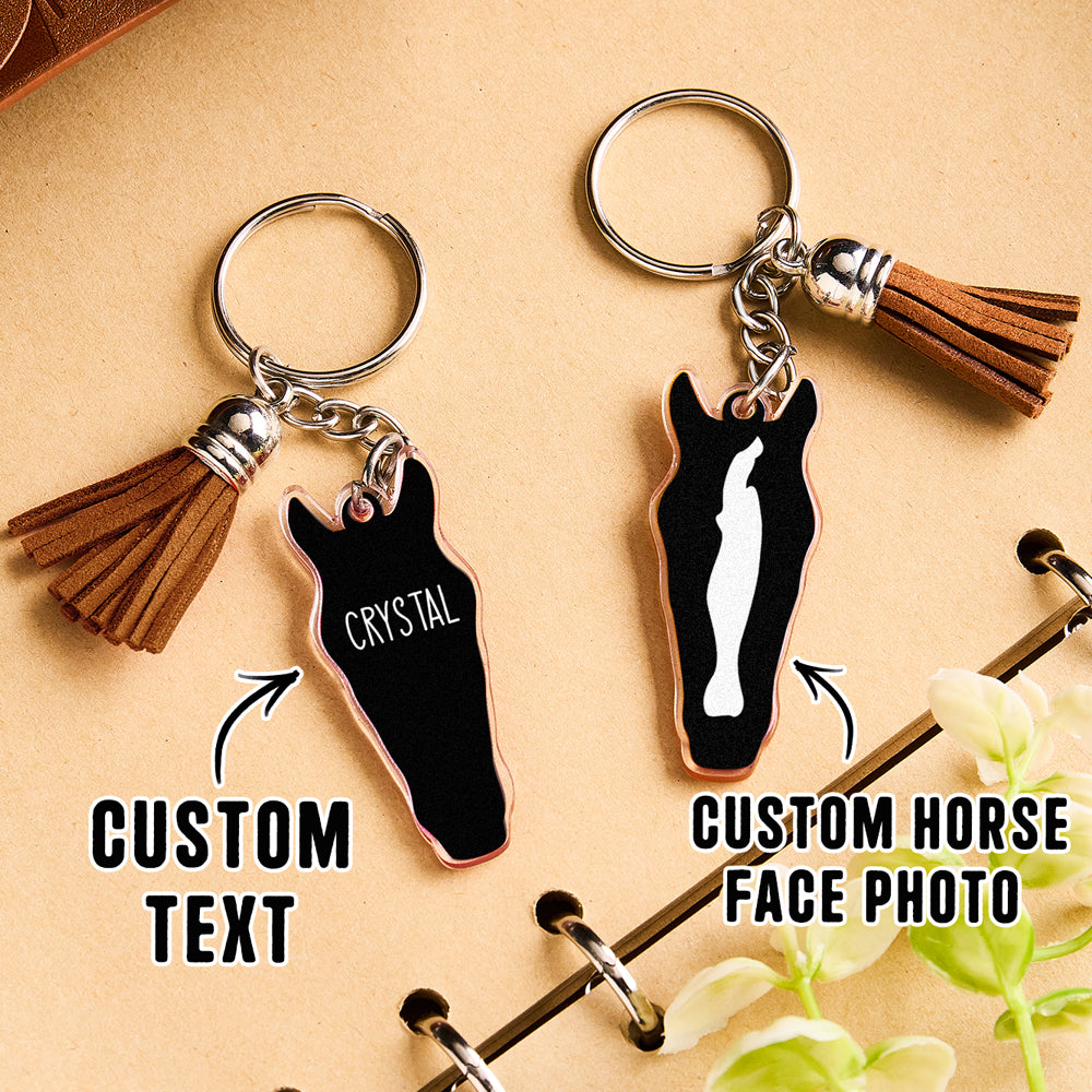 Personalized Horse Facial Acrylic Keychain with Text and Tassel Keychain Gift for Horse Lover