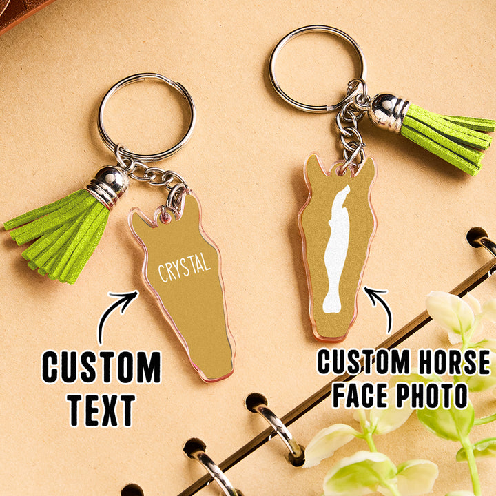 Personalized Horse Facial Acrylic Keychain with Text and Tassel Keychain Gift for Horse Lover