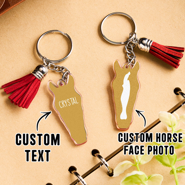 Personalized Horse Facial Acrylic Keychain with Text and Tassel Keychain Gift for Horse Lover