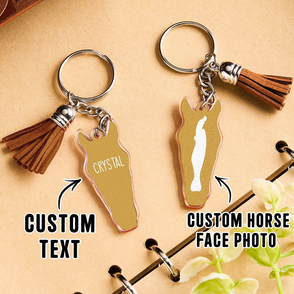 Personalized Horse Facial Acrylic Keychain with Text and Tassel Keychain Gift for Horse Lover