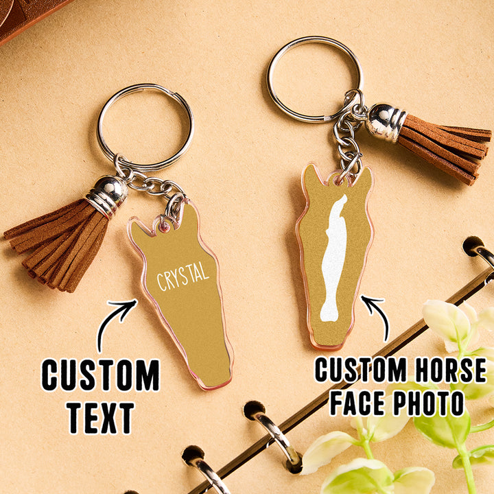 Personalized Horse Facial Acrylic Keychain with Text and Tassel Keychain Gift for Horse Lover