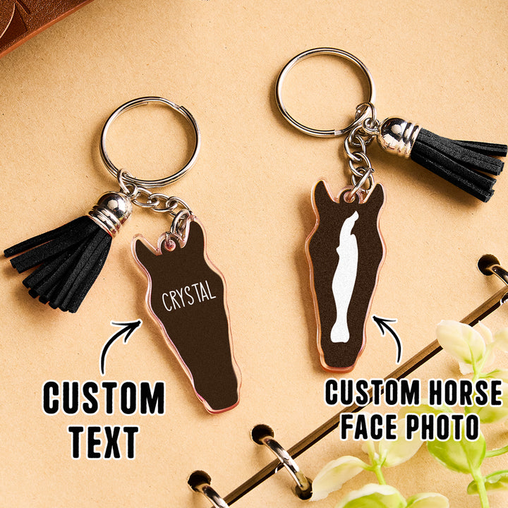 Personalized Horse Facial Acrylic Keychain with Text and Tassel Keychain Gift for Horse Lover