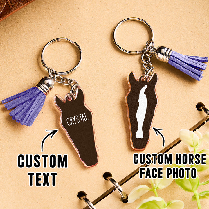 Personalized Horse Facial Acrylic Keychain with Text and Tassel Keychain Gift for Horse Lover