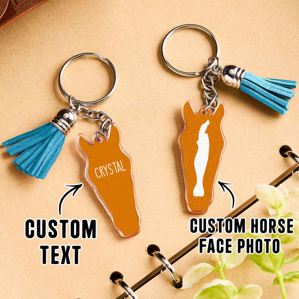 Personalized Horse Facial Acrylic Keychain with Text and Tassel Keychain Gift for Horse Lover