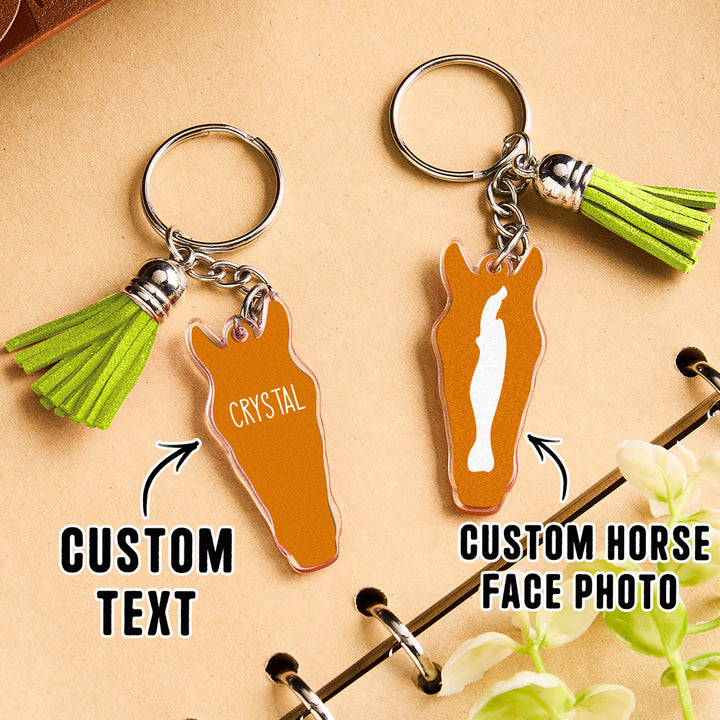 Personalized Horse Facial Acrylic Keychain with Text and Tassel Keychain Gift for Horse Lover