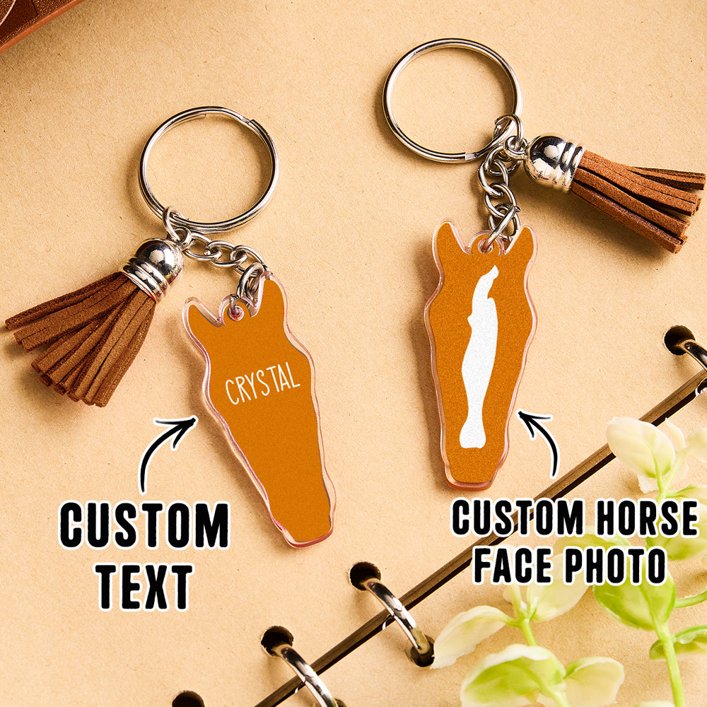 Personalized Horse Facial Acrylic Keychain with Text and Tassel Keychain Gift for Horse Lover