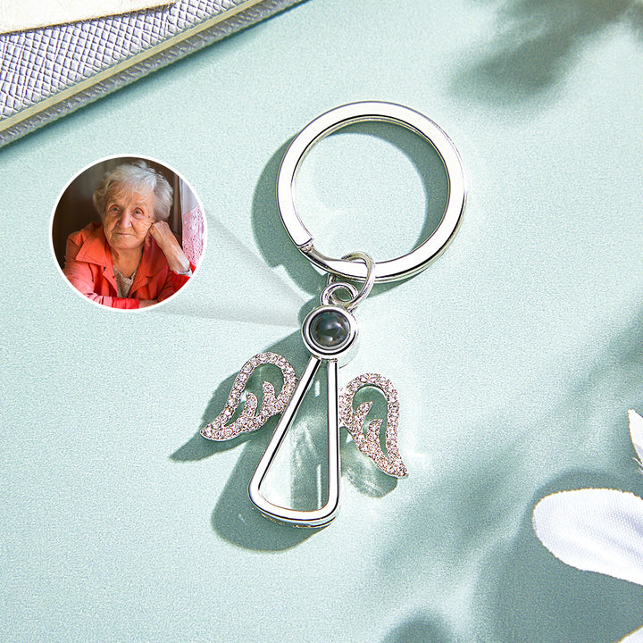 Personalized Angel Photo Keychain Projection Gem Ornament Memorial Gifts For Her