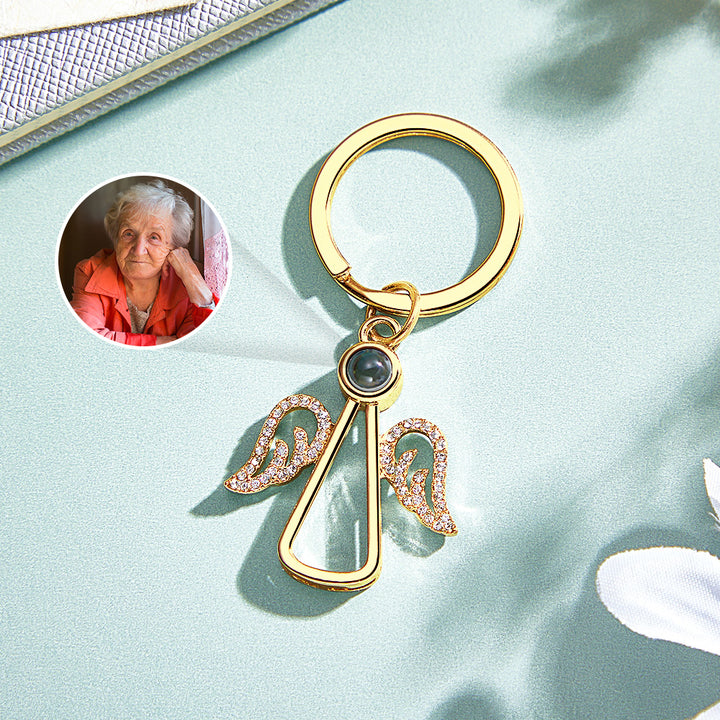 Personalized Angel Photo Keychain Projection Gem Ornament Memorial Gifts For Her