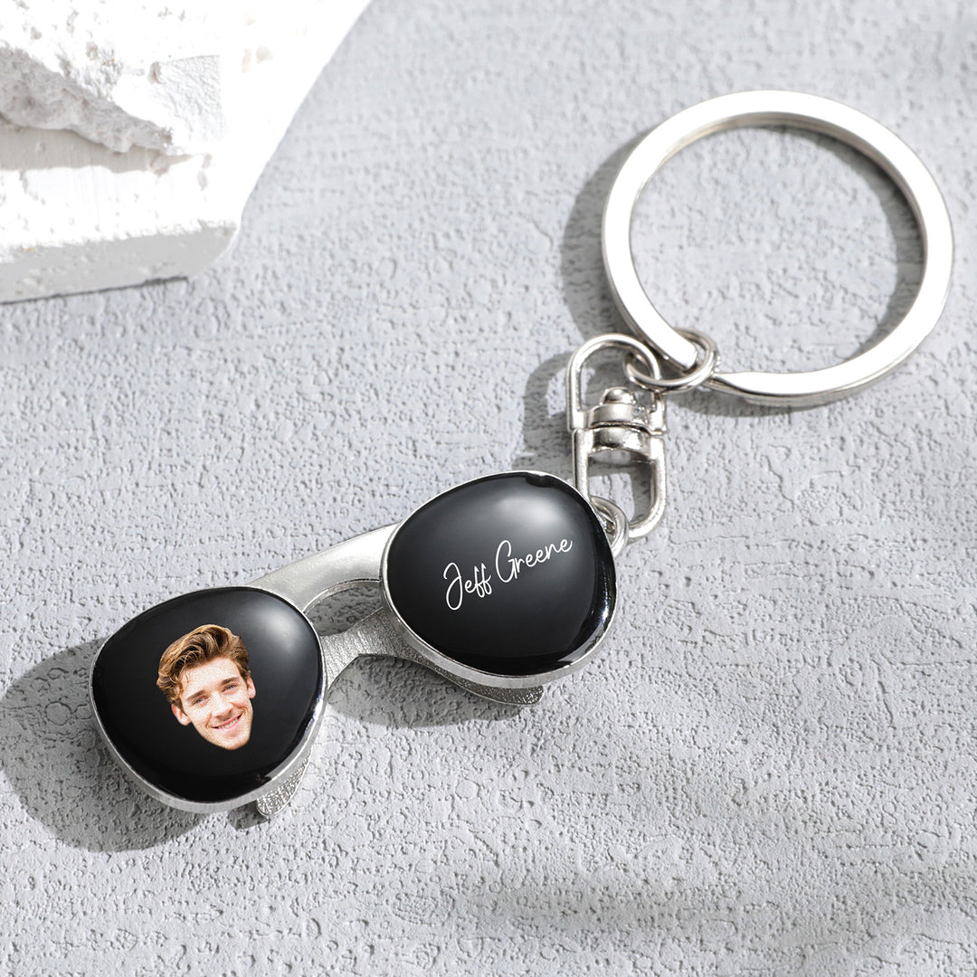 Custom Sunglasses Photo Text Keychain Custom Portrait Keychain Interesting Gifts