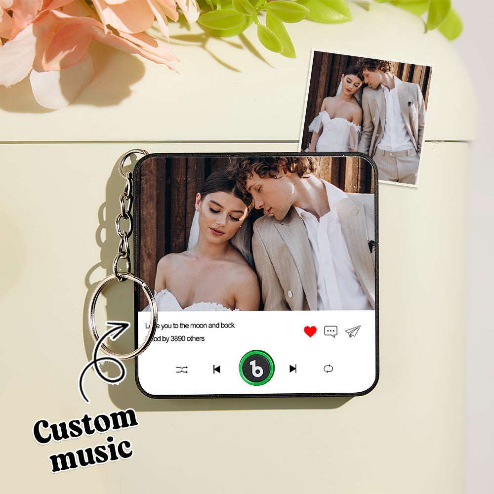 FridgeBeats Custom Photo and Text Music Keychain Music Box Bag Charm That Plays Music Without Cell Phone Best Gifts for Her