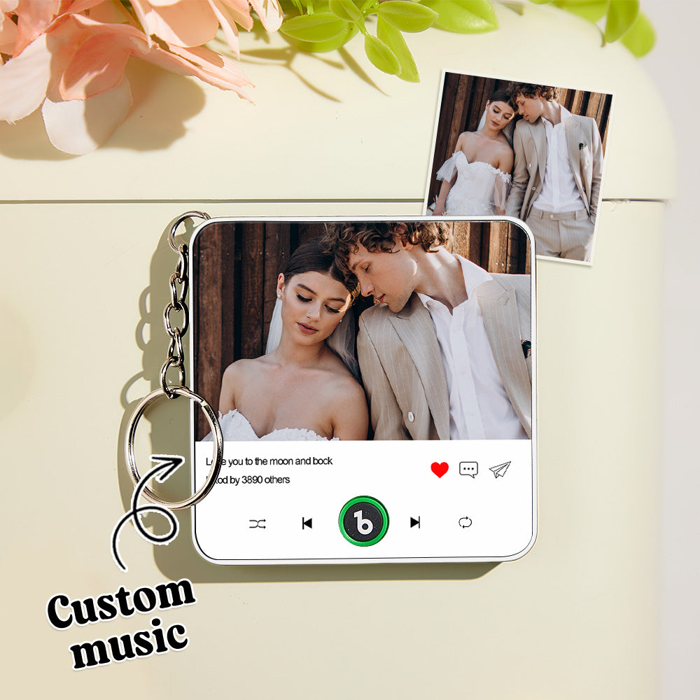 FridgeBeats Custom Photo and Text Music Keychain Music Box Bag Charm That Plays Music Without Cell Phone Best Gifts for Her