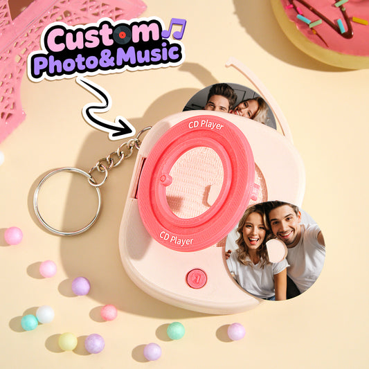 Custom Music CD Record Player Keychain Photo Keychain with Removable Disc