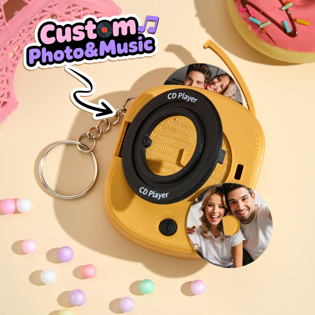 Custom Music CD Record Player Keychain Photo Keychain with Removable Disc