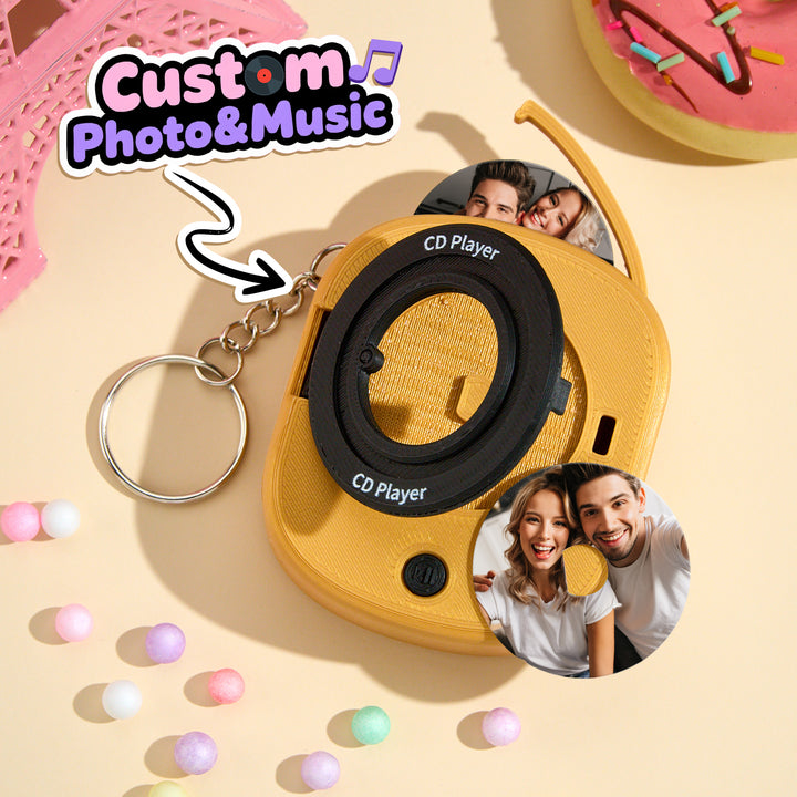 Custom Music CD Record Player Keychain Photo Keychain with Removable Disc
