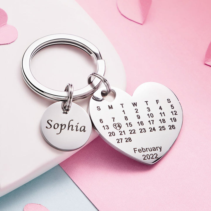 Custom Engraved Heart Calendar Keychain Save The Date Keychain