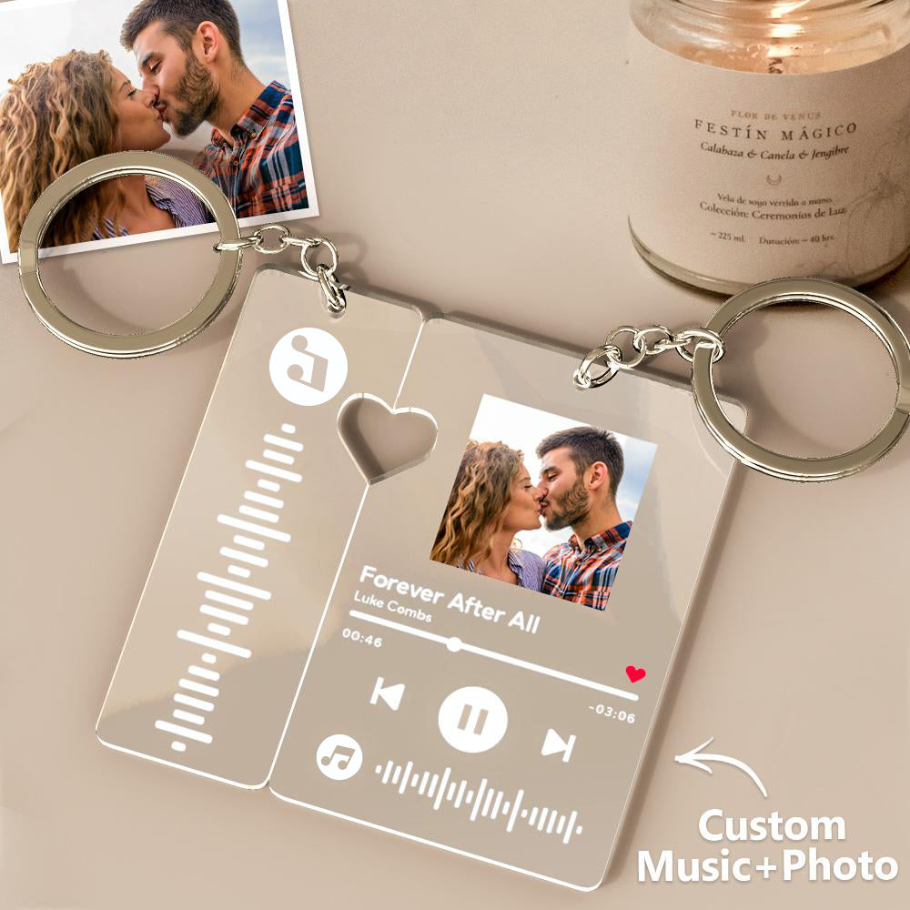 Custom Keychain With Picture Personalized Scannable Music Song Code Keychain For Couples Lover Boyfriend Gift