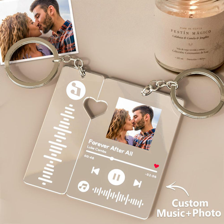 Custom Keychain With Picture Personalized Scannable Music Song Code Keychain For Couples Lover Boyfriend Gift