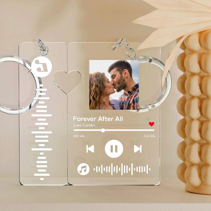 Custom Keychain With Picture Personalized Scannable Music Song Code Keychain For Couples Lover Boyfriend Gift