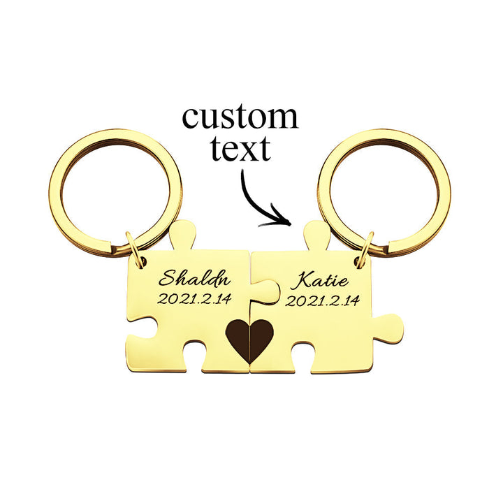 Custom Engraved Couple Keychain Set Personalized Puzzle Key Ring Valentine's Day Gifts Wedding Gifts