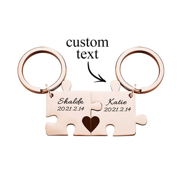 Custom Engraved Couple Keychain Set Personalized Puzzle Key Ring Valentine's Day Gifts Wedding Gifts