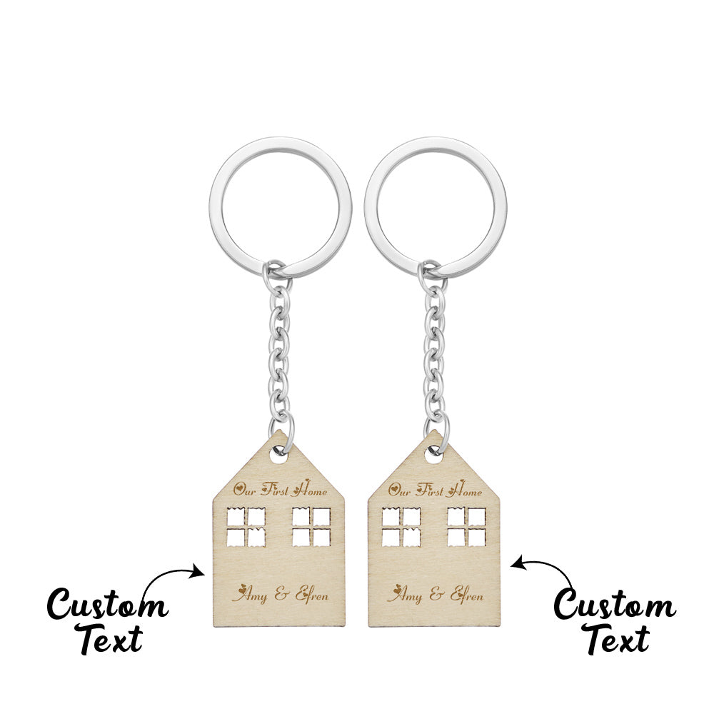 Custom Engraved House Modeling Paired Keychains Housewarming Gifts